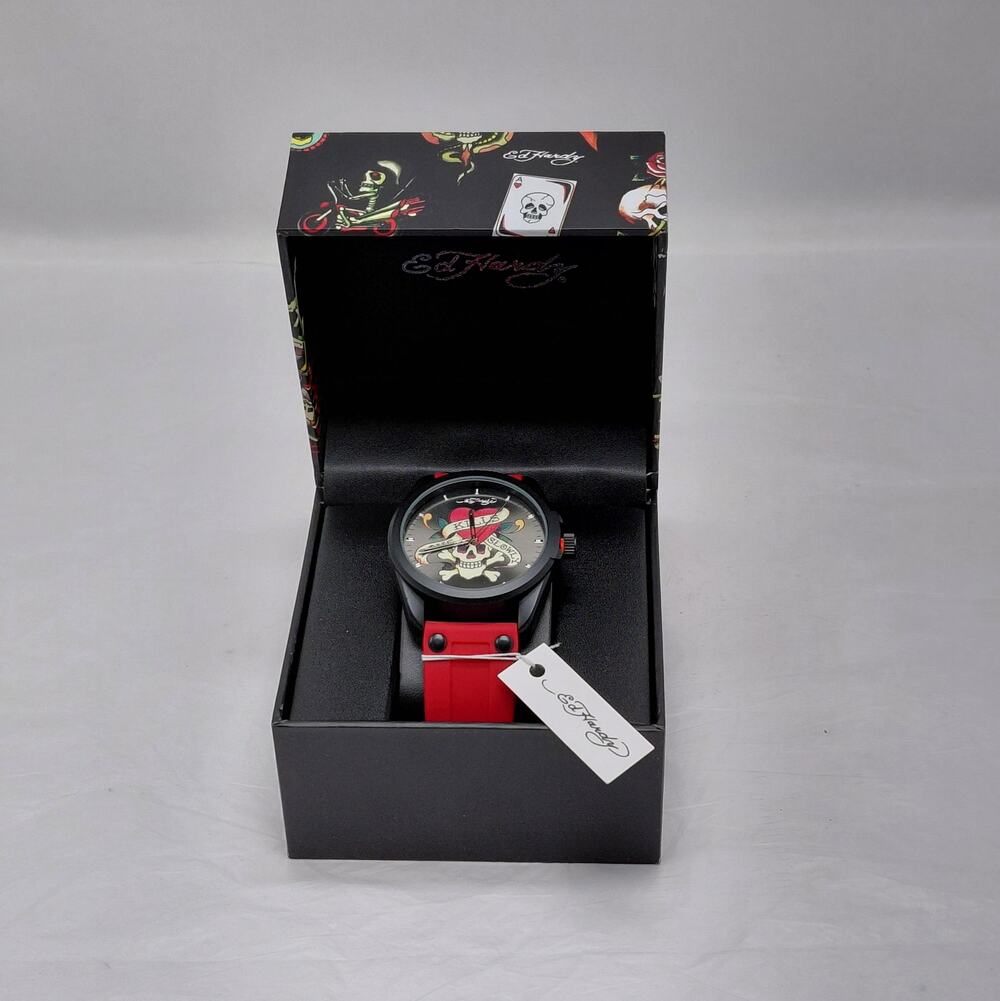 Ed Hardy Mens Love Kills Slowly Skull Tattoo Quartz Watch Y2K Gothic Punk Rock